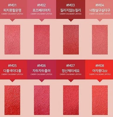 Bảng Màu son Coringco Cherry Chu Bonny Lipstick Matte